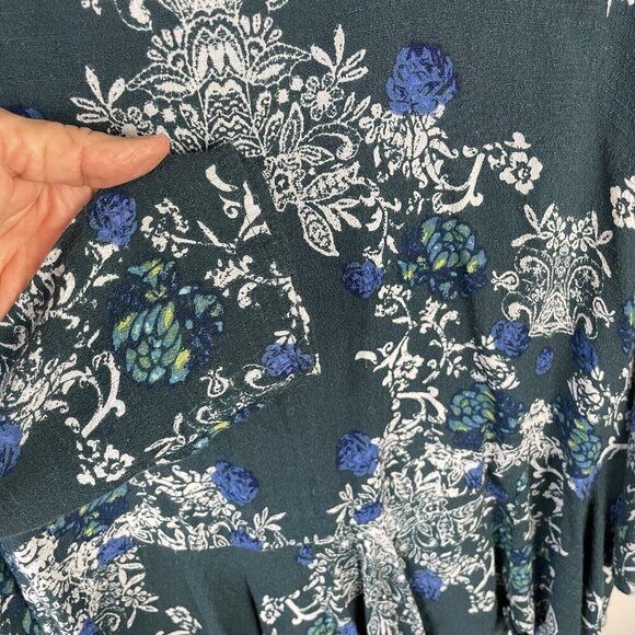 Free People Smooth Talker Tunic Swing Dress Medium Teal Floral Low Back Pockets - Picture 6 of 10